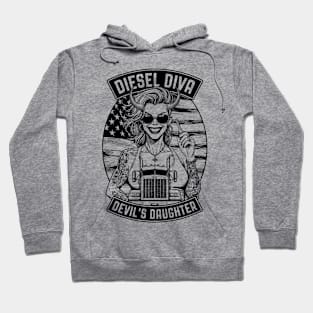 Woman Trucker Diesel Diva Female Devil Truck Driver USA Flag Hoodie